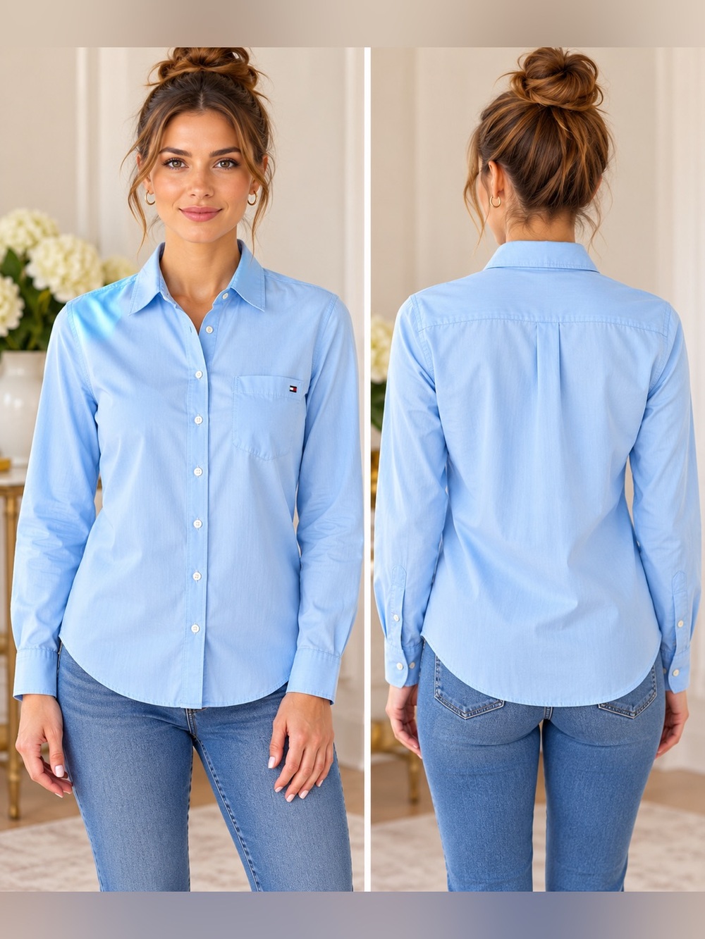 Tommy Hilfiger Women’s Light Blue Button-Down Shirt – Size M